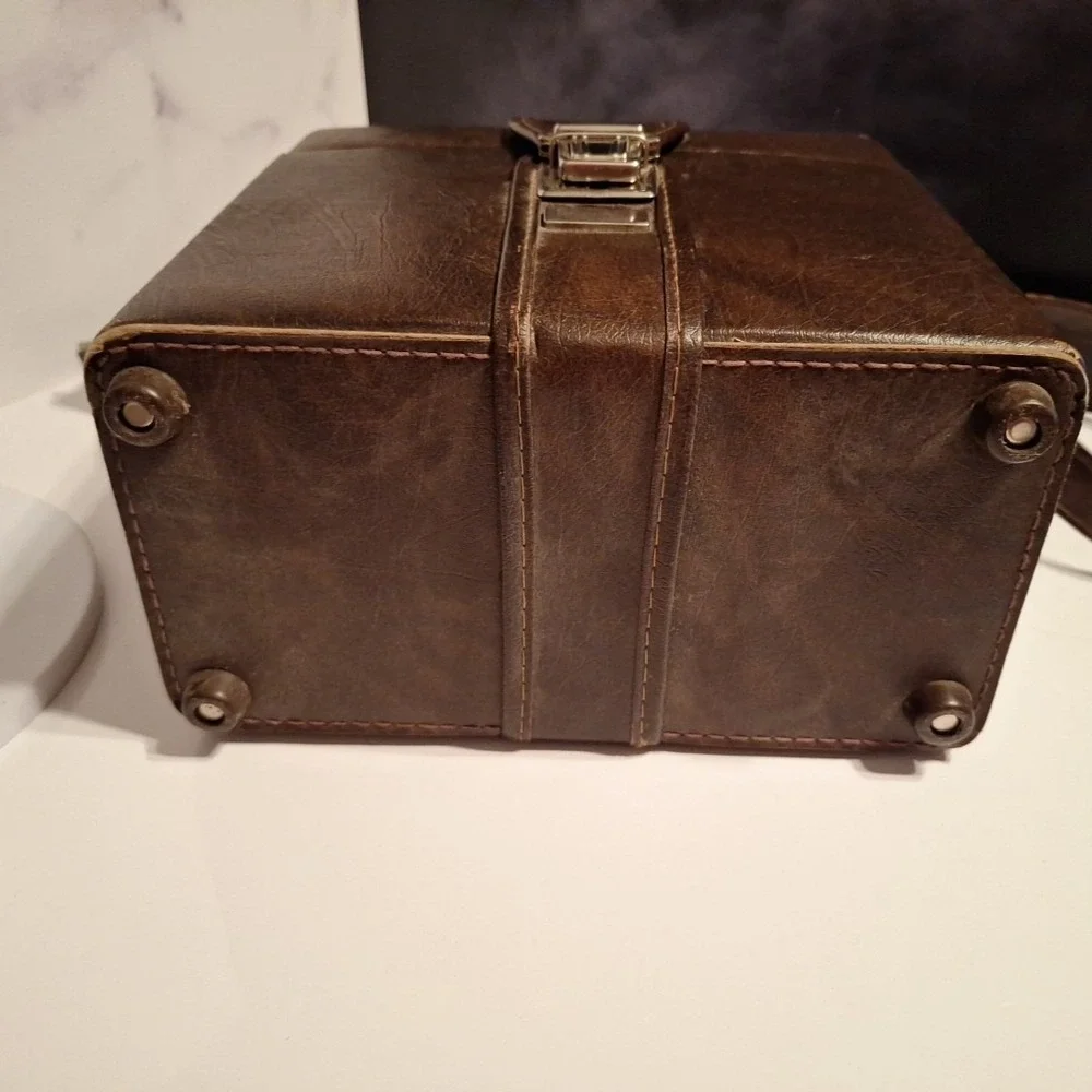Vintage 70's Camera Case w/ Insert Hard Faux Leather‎ Vinyl Brown Made in Italy